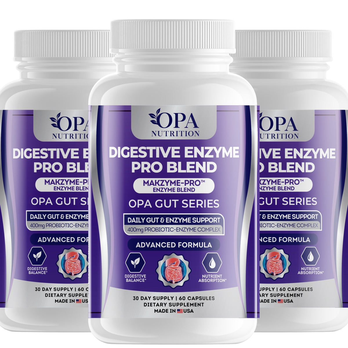 OPA Nutrition Digestive Enzyme Pro Blend capsules, 3-pack of bottles