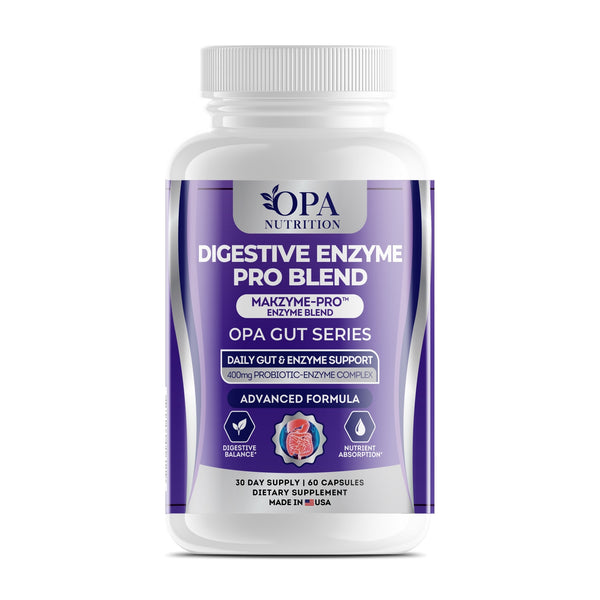 OPA Nutrition Digestive Enzyme Pro Blend capsules bottle, front label with digestive enzyme blend