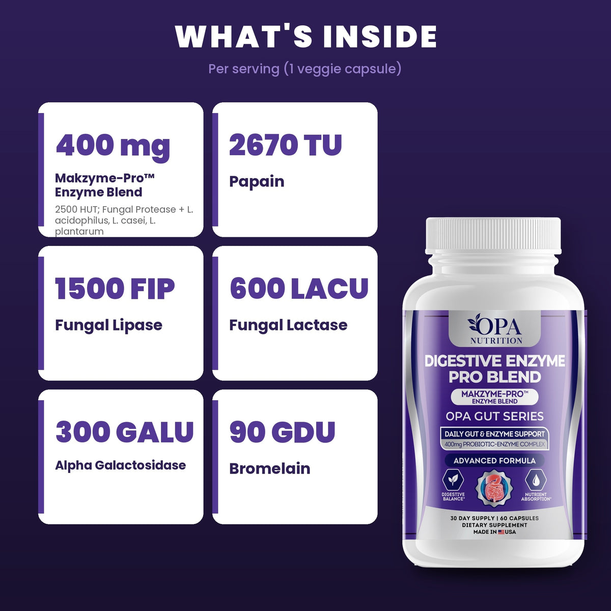 OPA Nutrition Digestive Enzyme Pro Blend key ingredients: digestive enzyme blend