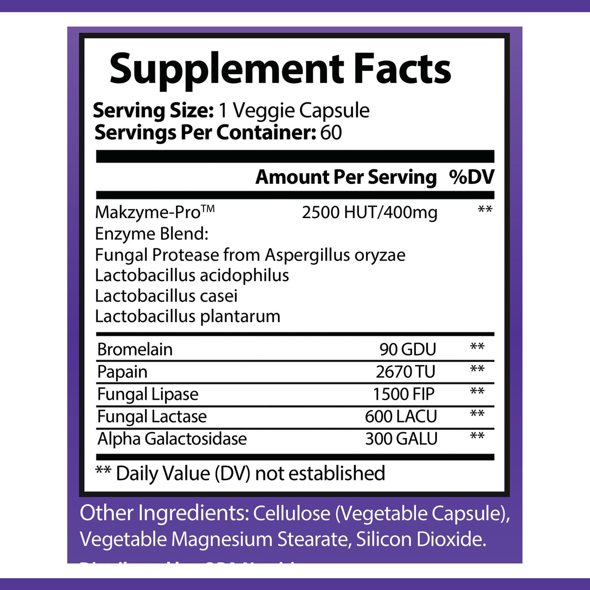 OPA Nutrition Digestive Enzyme Pro Blend Supplement Facts panel showing serving size and amounts per serving