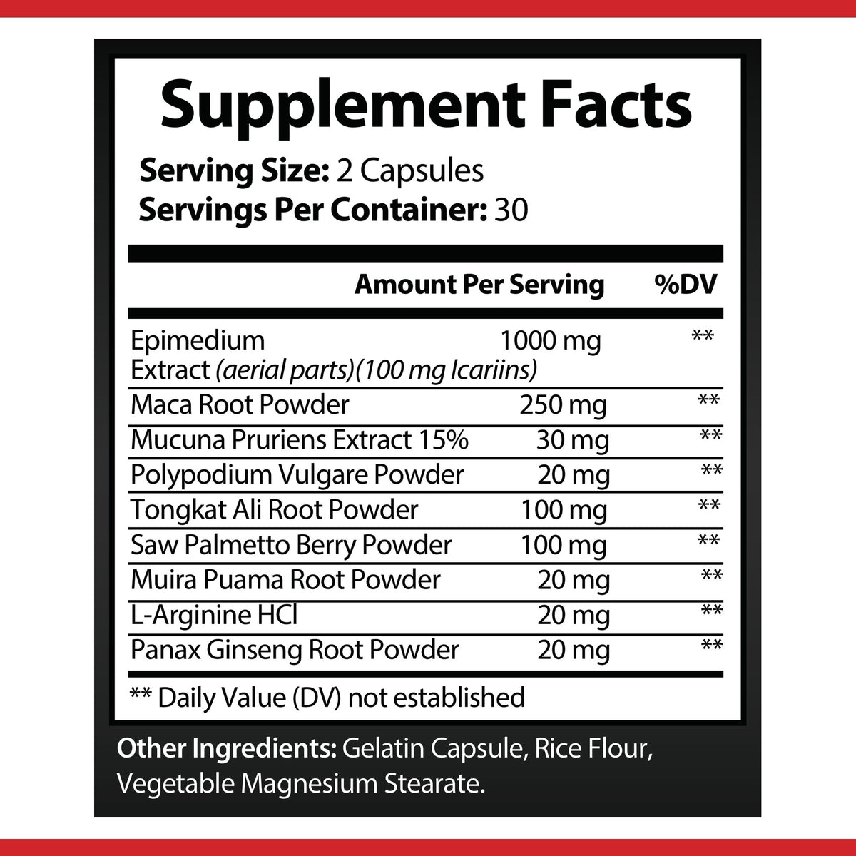 OPA Nutrition Epimedium Extract Supplement Facts panel showing serving size and amounts per serving
