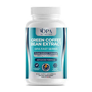 OPA Nutrition Green Coffee Bean Extract capsules bottle, front label with 800 mg green coffee bean extract