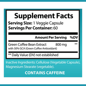 OPA Nutrition Green Coffee Bean Extract Supplement Facts panel showing serving size and amounts per serving