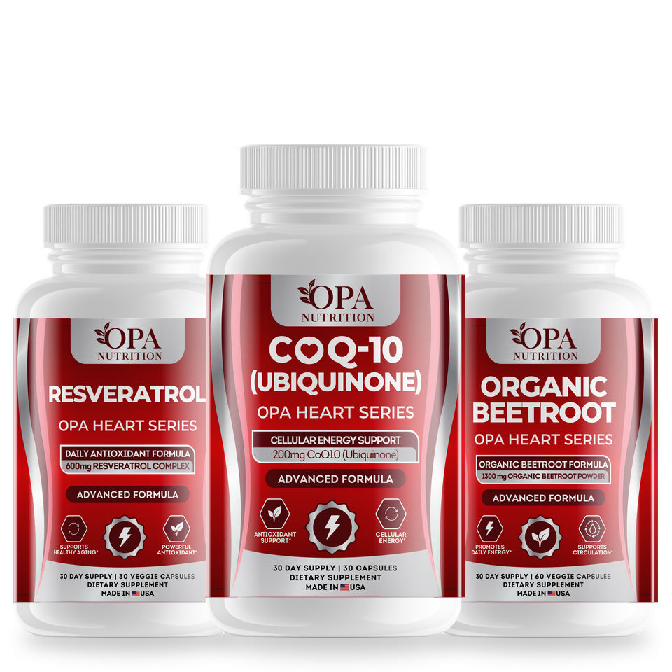 OPA Heart Series supplements: Resveratrol, CoQ-10 Ubiquinone and Organic Beetroot
