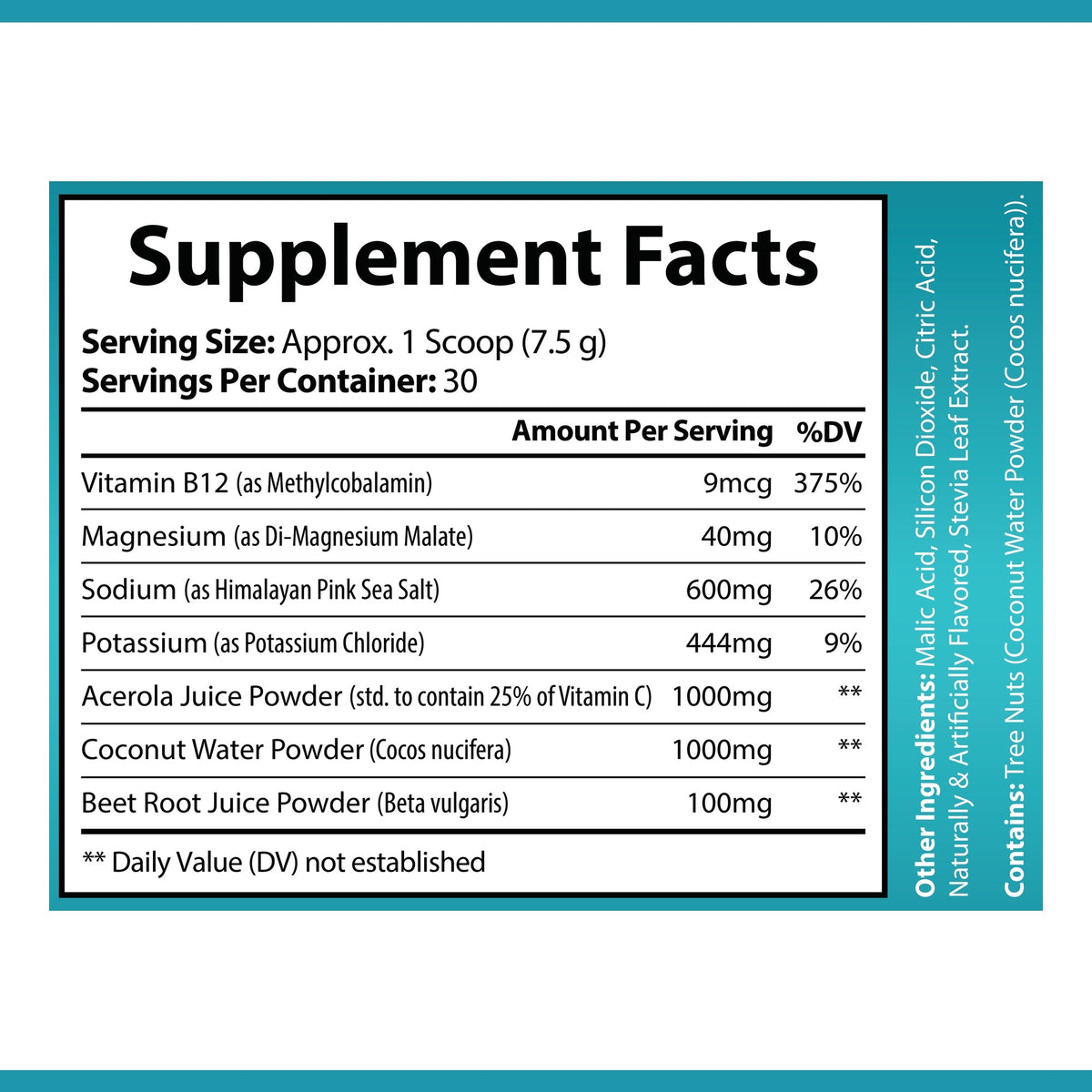 OPA Nutrition ION+ Select Electrolyte Supplement Facts panel showing serving size and amounts per serving