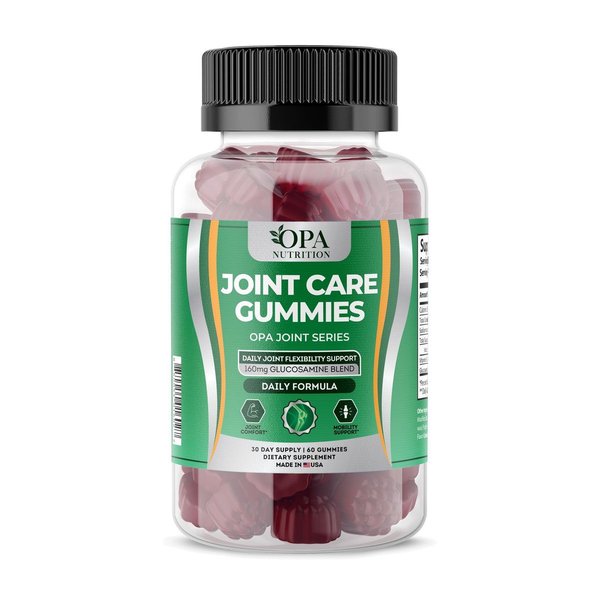 OPA Nutrition Joint Care Gummies bottle, front label with glucosamine and vitamin E