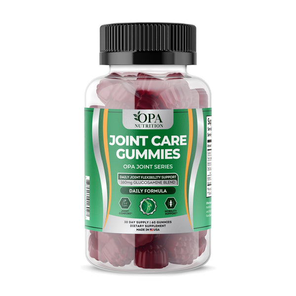 OPA Nutrition Joint Care Gummies bottle, front label with glucosamine and vitamin E