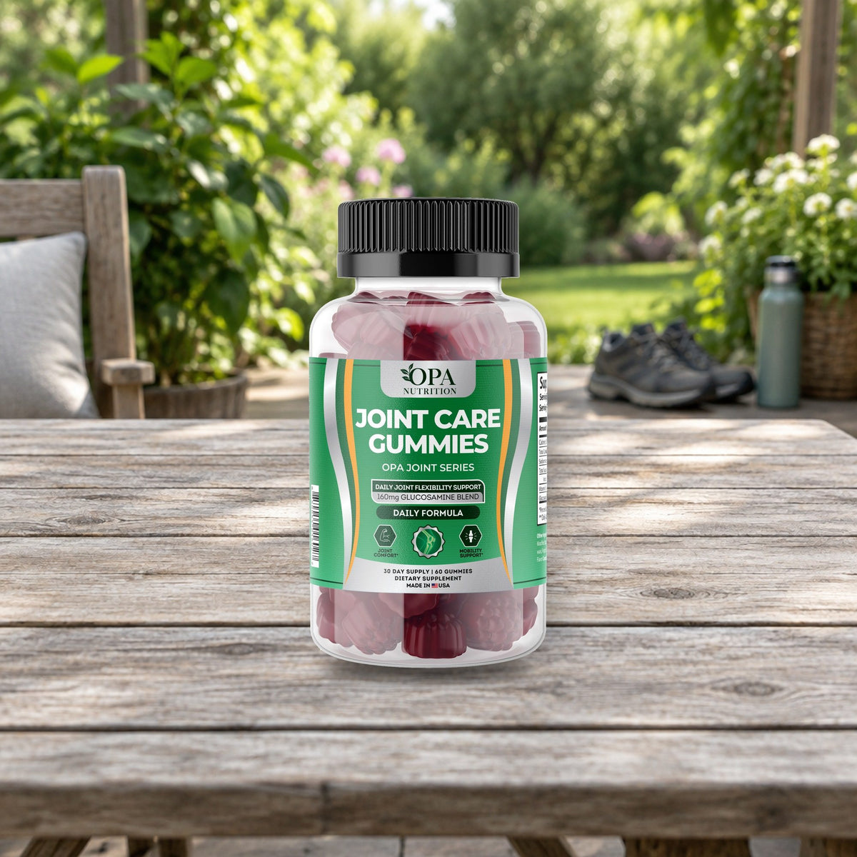 OPA Nutrition Joint Care Gummies bottle in a daily routine setting
