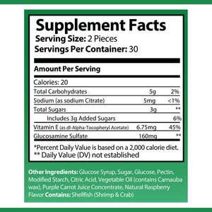OPA Nutrition Joint Care Gummies Supplement Facts panel showing serving size and amounts per serving