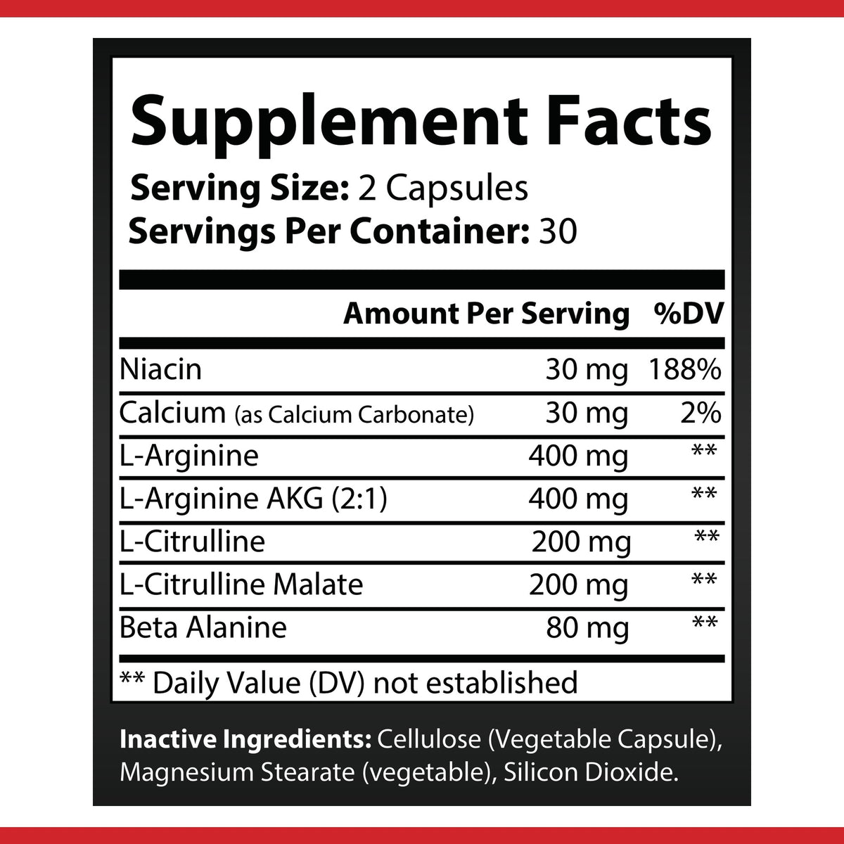 OPA Nutrition L-Arginine Supplement Facts panel showing serving size and amounts per serving