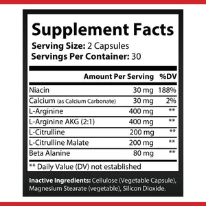 OPA Nutrition L-Arginine Supplement Facts panel showing serving size and amounts per serving
