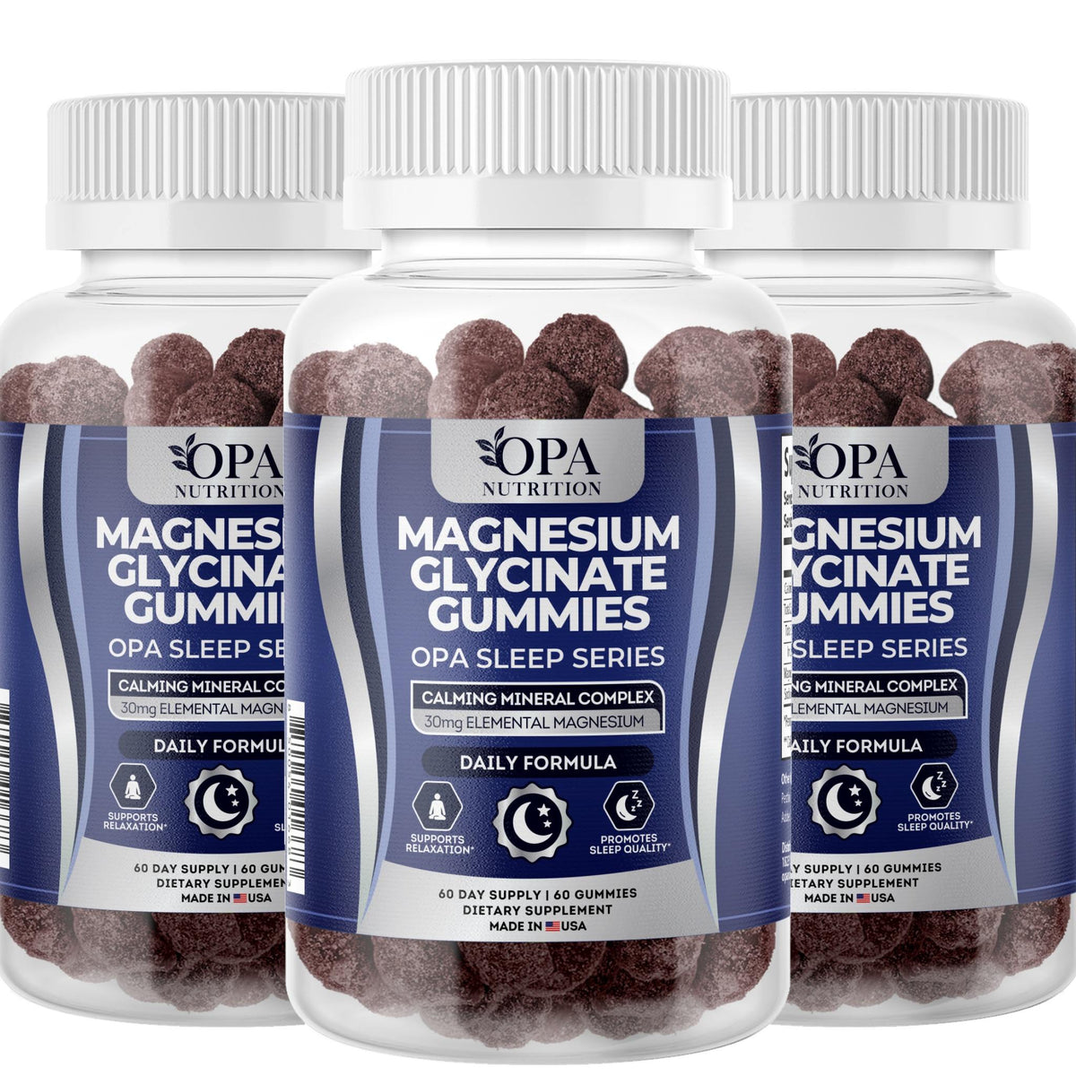 OPA Nutrition Magnesium Glycinate Gummies, 3-pack of bottles