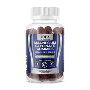 OPA Nutrition Magnesium Glycinate Gummies bottle, front label with magnesium glycinate