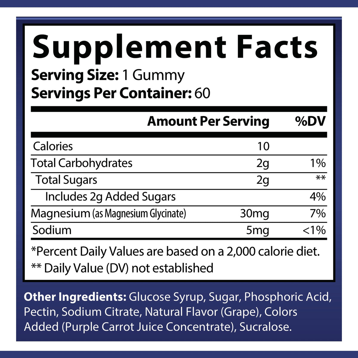 OPA Nutrition Magnesium Glycinate Gummies Supplement Facts panel showing serving size and amounts per serving