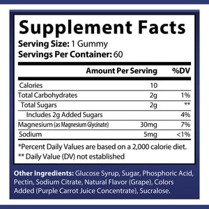 OPA Nutrition Magnesium Glycinate Gummies Supplement Facts panel showing serving size and amounts per serving