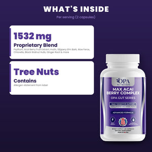 OPA Nutrition Max Acai Berry Complex key ingredients: acai berry, psyllium and inulin