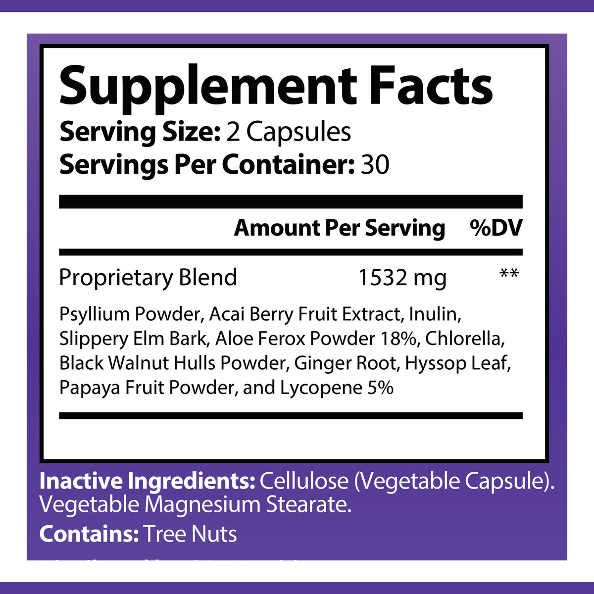 OPA Nutrition Max Acai Berry Complex Supplement Facts panel showing serving size and amounts per serving