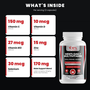 OPA Nutrition Men's Daily Multivitamin key ingredients: vitamins, minerals and antioxidants