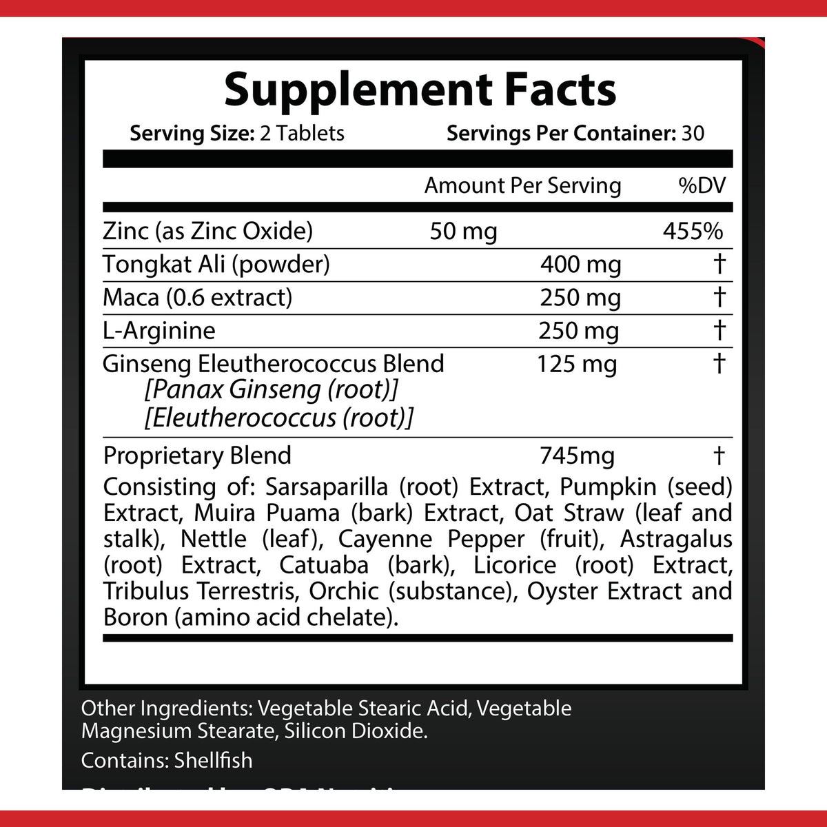 OPA Nutrition Men's Vitality Supplement Facts panel showing serving size and amounts per serving
