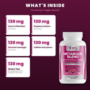 OPA Nutrition Metabolic Blend key ingredients: green coffee bean, garcinia cambogia and green tea