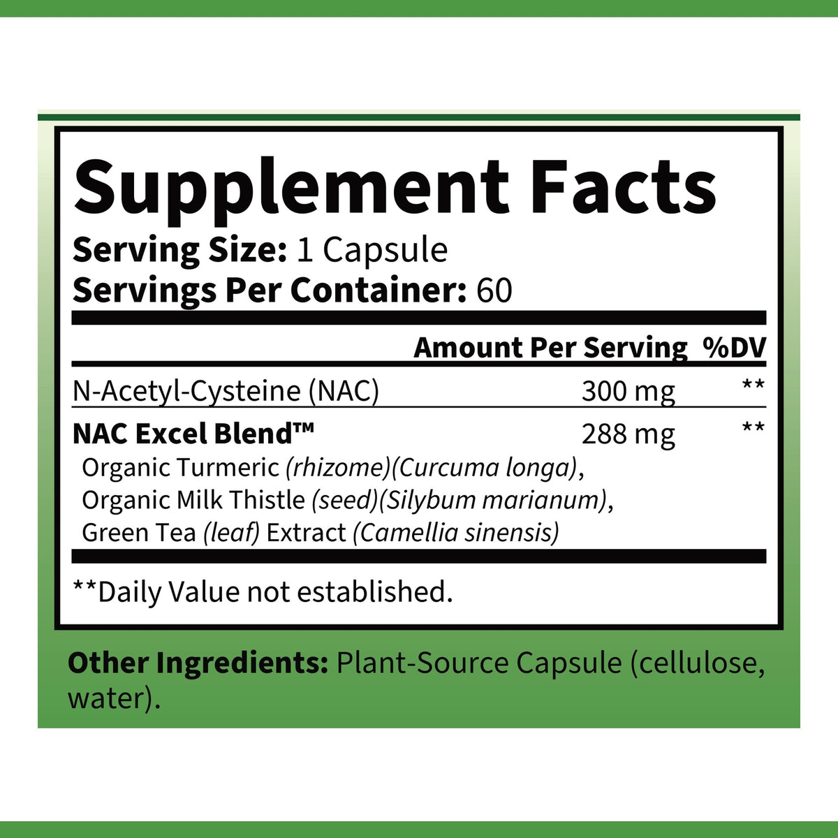 OPA Nutrition NAC N-Acetyl Cysteine Supplement Facts panel showing serving size and amounts per serving