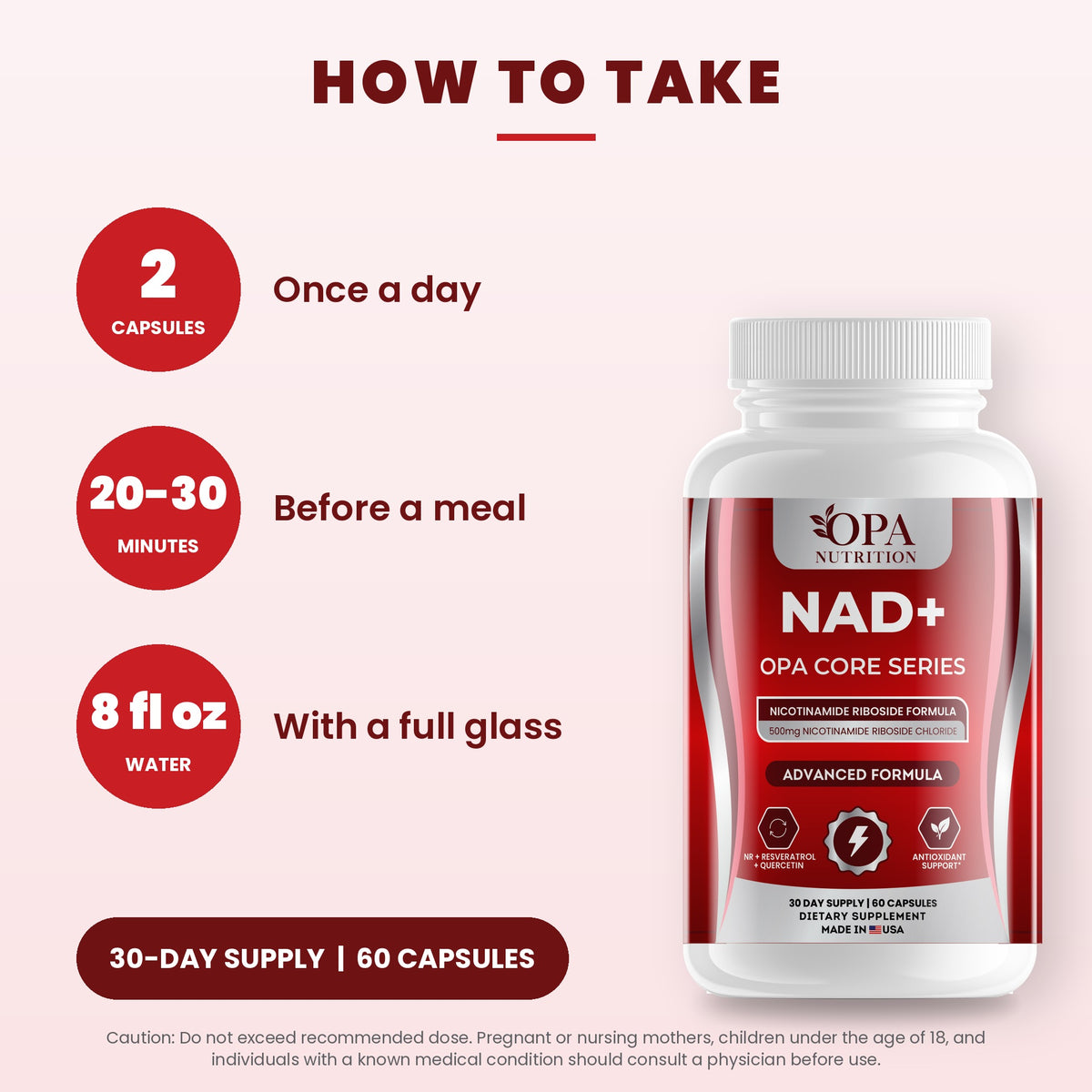 OPA Nutrition NAD+ capsules suggested use directions for capsules