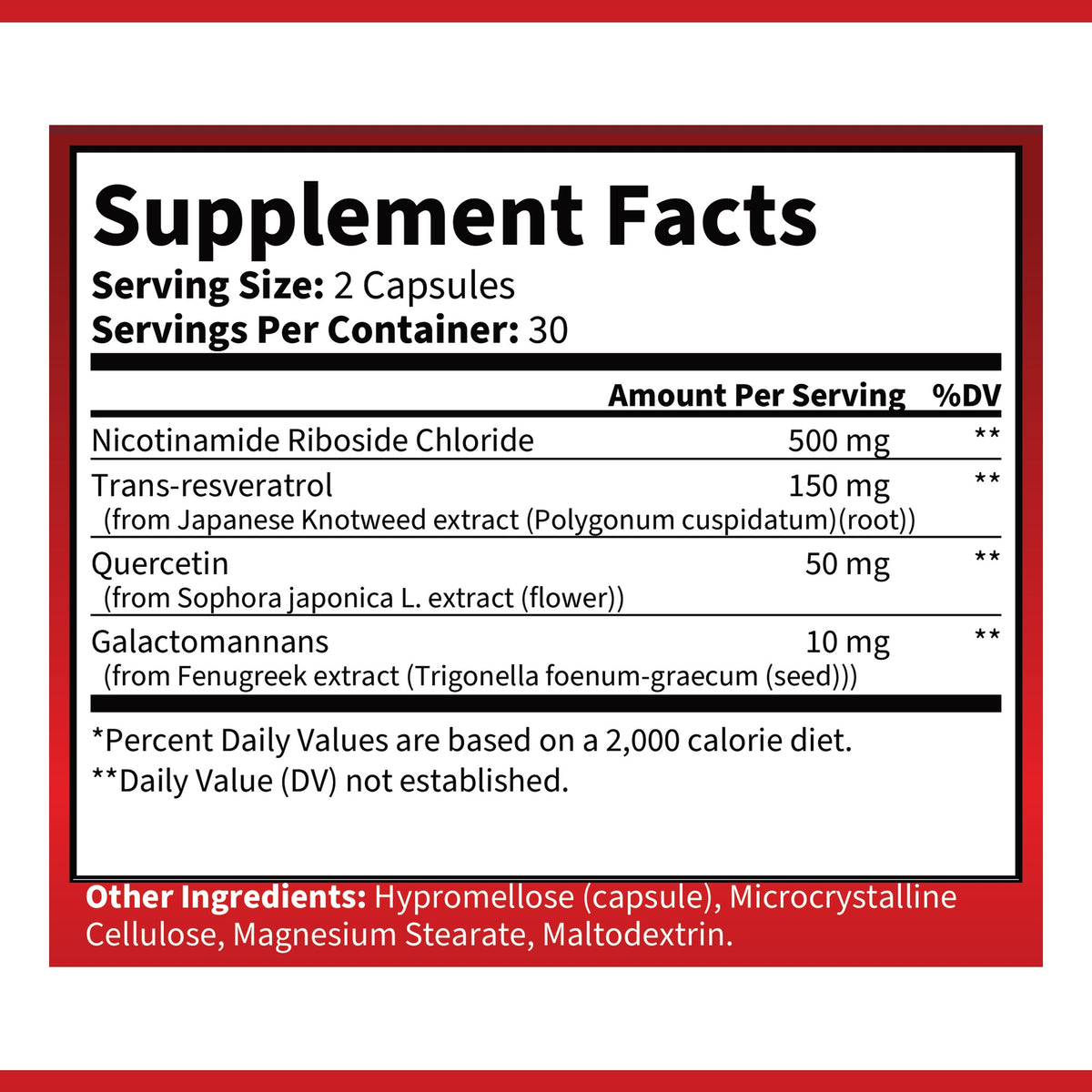 OPA Nutrition NAD+ capsules Supplement Facts panel showing serving size and amounts per serving