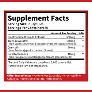 OPA Nutrition NAD+ capsules Supplement Facts panel showing serving size and amounts per serving