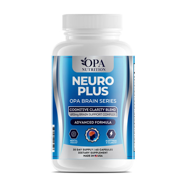 OPA Nutrition Neuro Plus capsules bottle, front label with vitamins, minerals and brain support complex