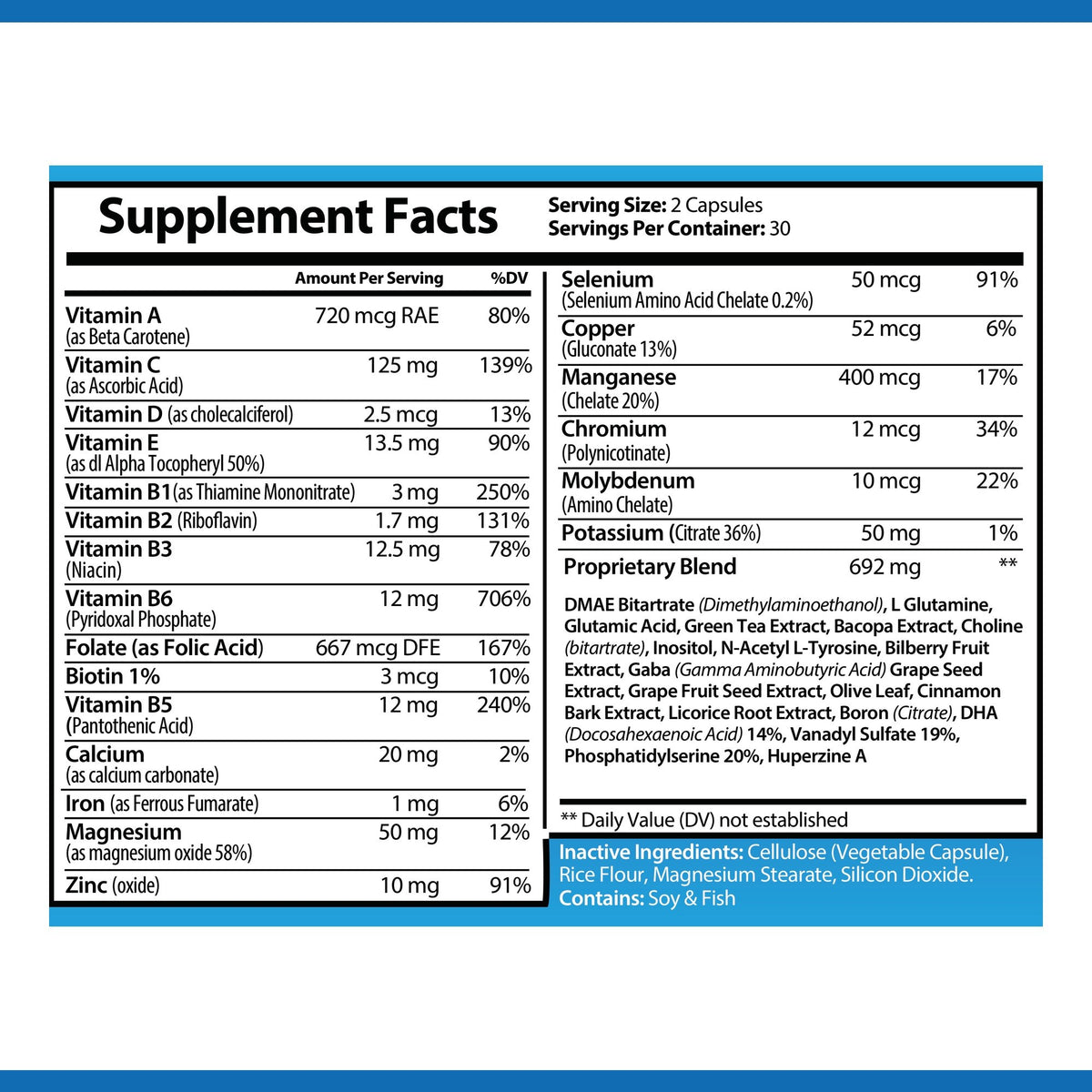 OPA Nutrition Neuro Plus Supplement Facts panel showing serving size and amounts per serving
