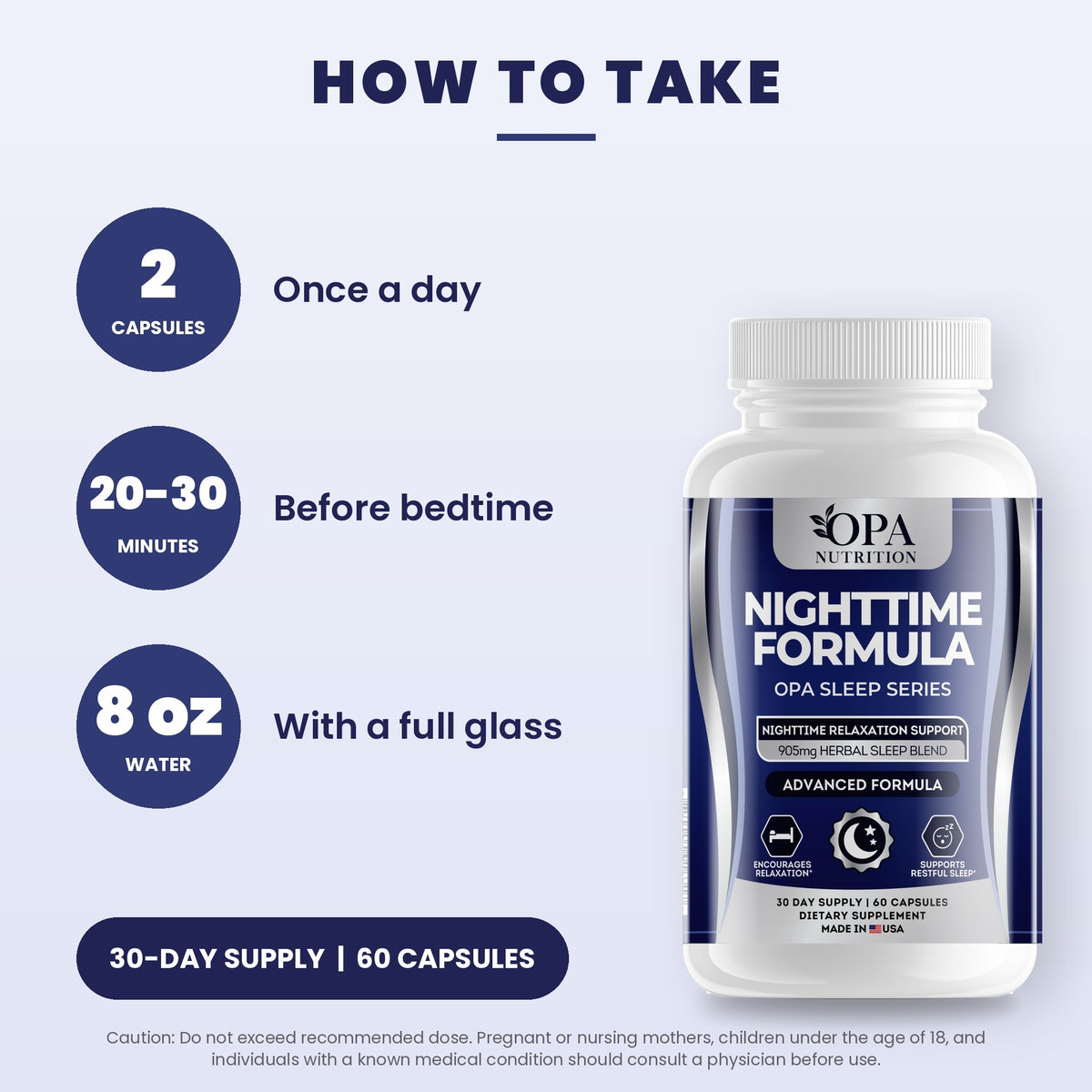 OPA Nutrition Nighttime Formula suggested use directions for capsules