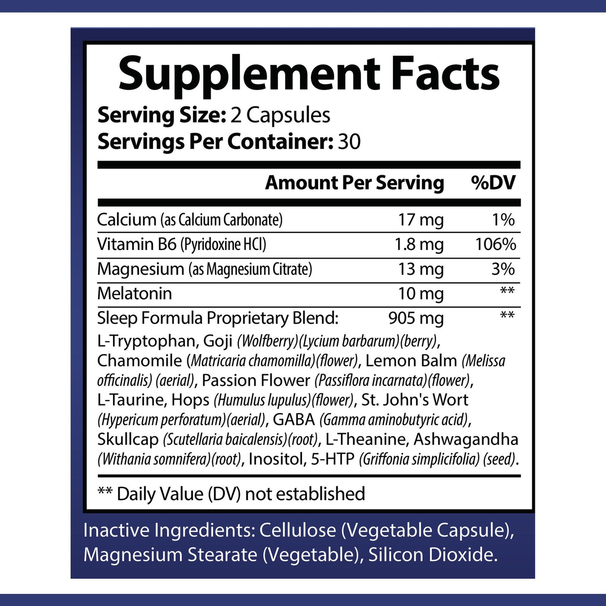 OPA Nutrition Nighttime Formula Supplement Facts panel showing serving size and amounts per serving