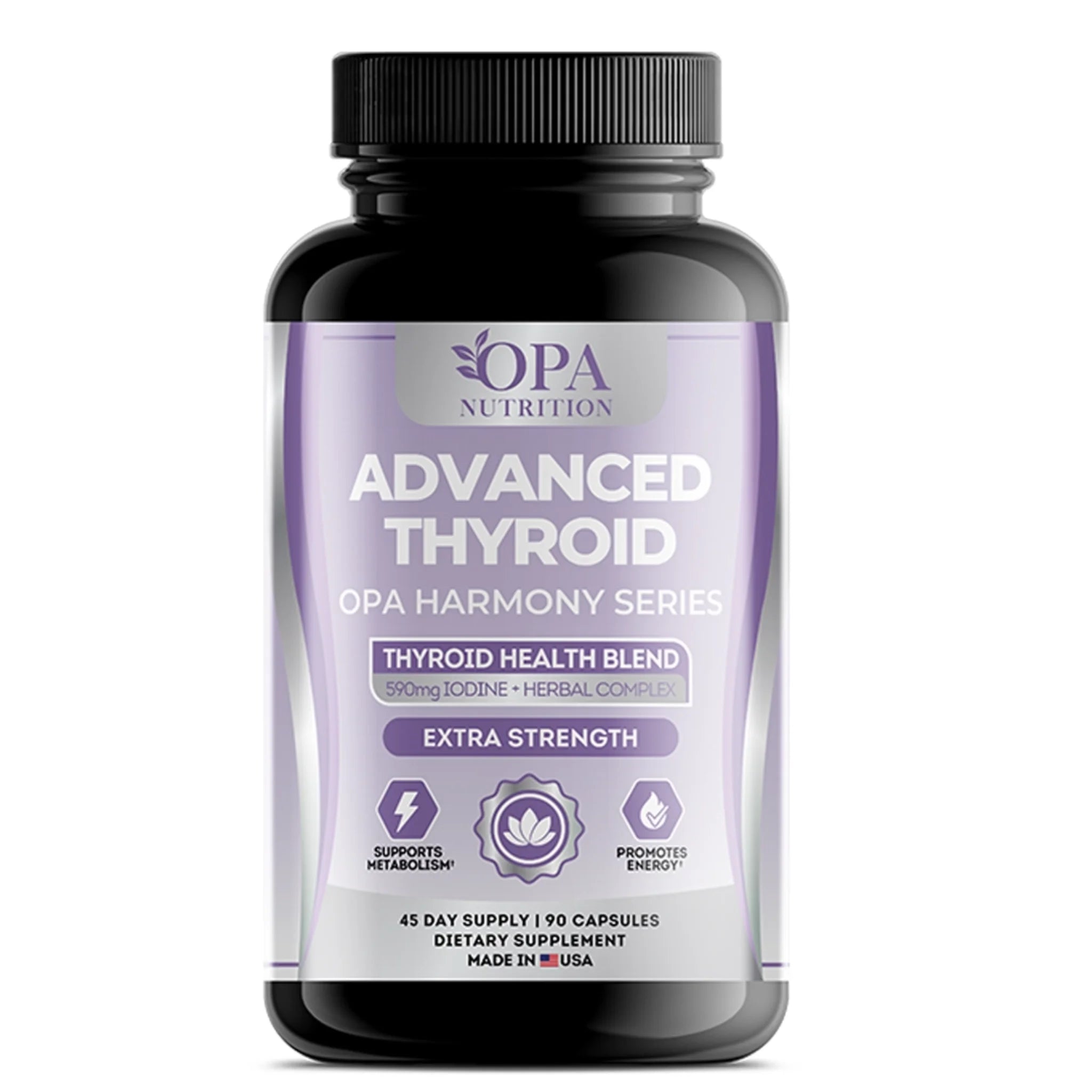 OPA Nutrition Advanced Thyroid Harmony Series supplement bottle with thyroid health blend