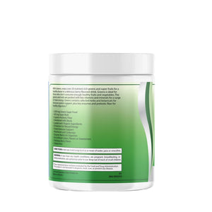 Back label of OPA Nutrition All-In-One Greens Immunity Series superfood powder showing suggested use information