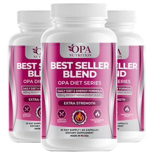 Three-pack of OPA Nutrition Best Seller Blend Diet Series bottles for daily diet, energy and appetite support