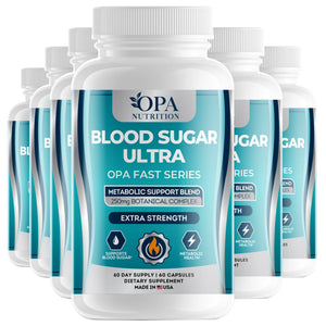 Six-pack of OPA Nutrition Blood Sugar Ultra with metabolic support blend and 250mg botanical complex