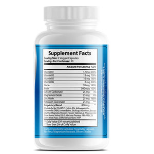 Supplement Facts label on OPA Nutrition Calm Support Brain Series supplement bottle