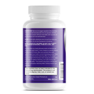 Back label of OPA Nutrition Colon Sweep showing suggested use safety information and FDA disclaimer
