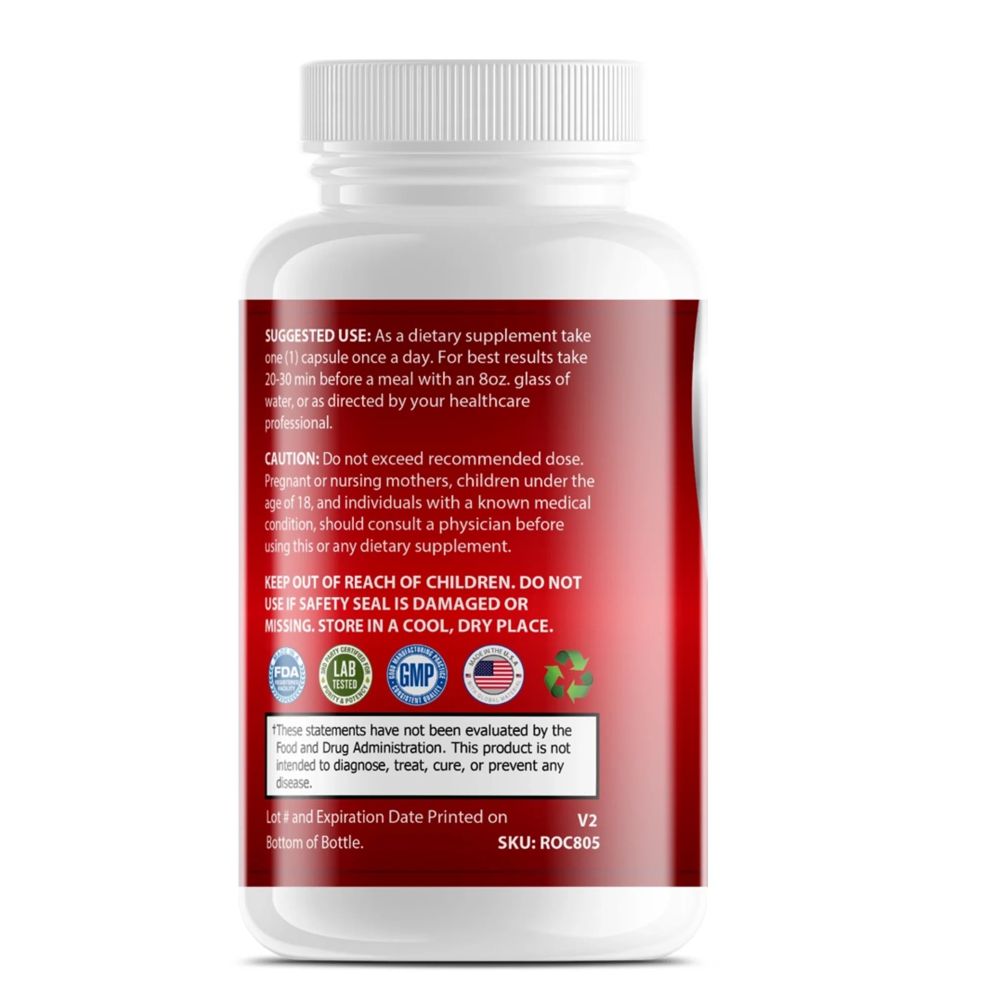 Back label of OPA Nutrition CoQ-10 Ubiquinone showing suggested use safety information and FDA disclaime