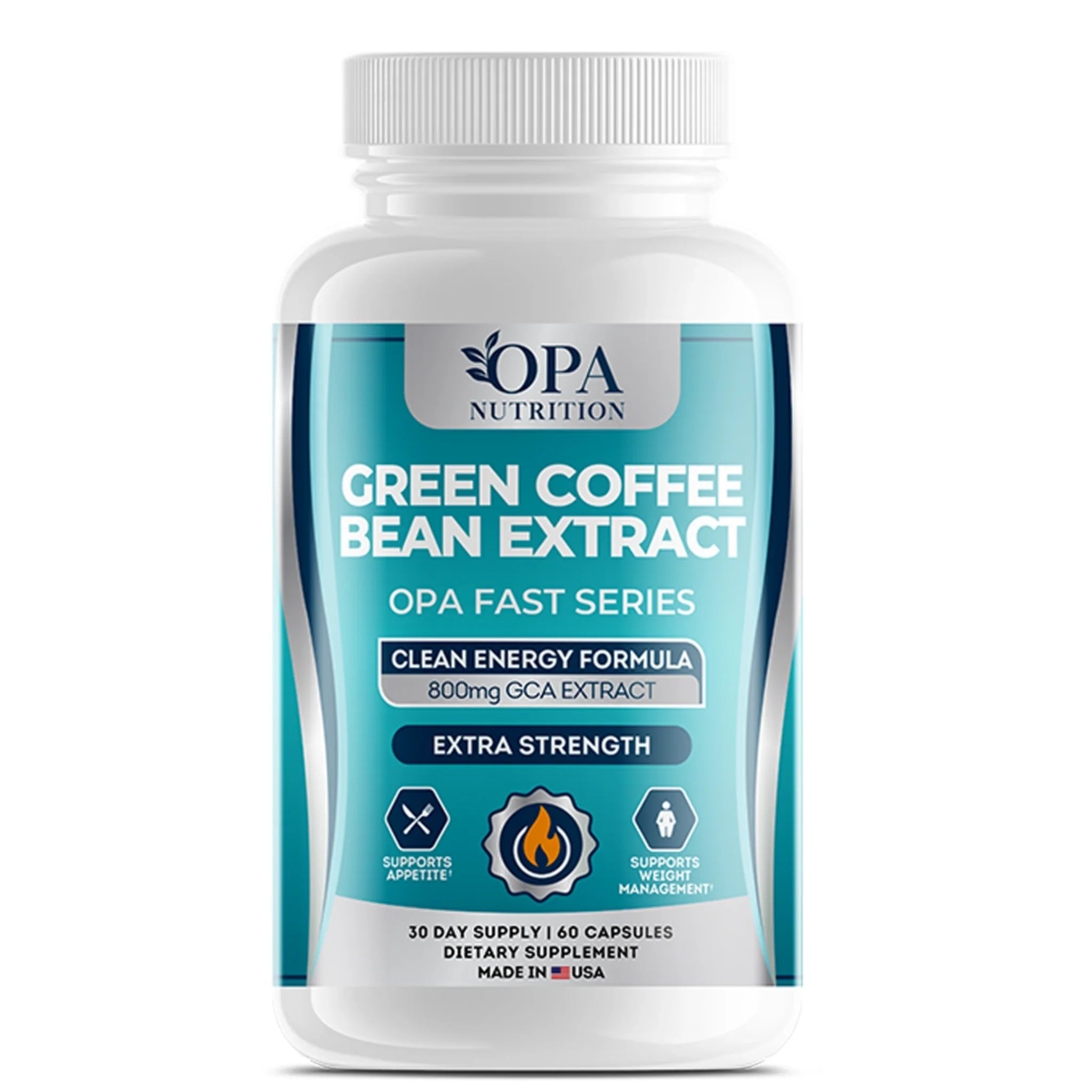 OPA Nutrition Green Coffee Bean Extract Fast Series supplement bottle with clean energy formula