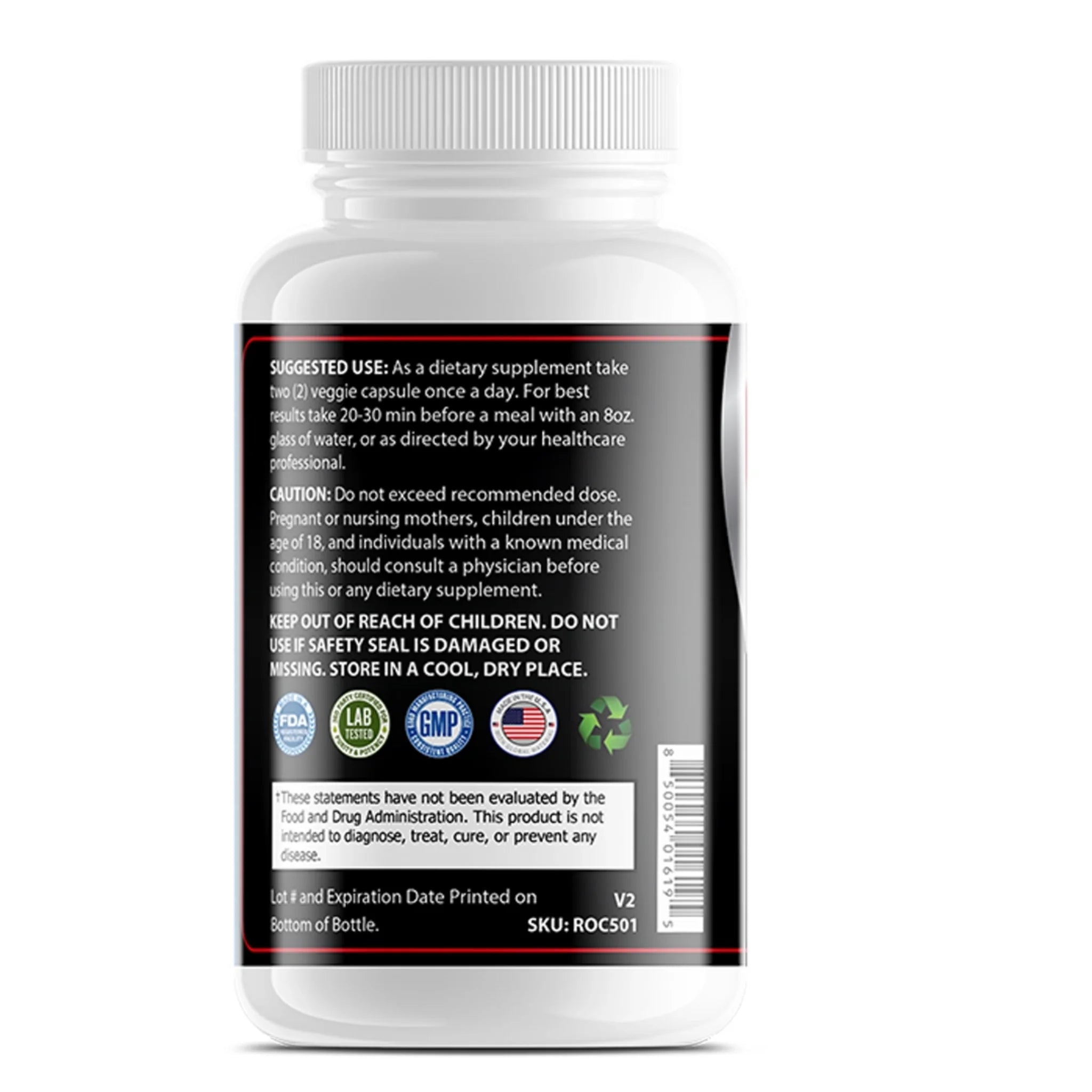 Back label of OPA Nutrition Horny Goat Weed Rhino Series supplement bottle showing suggested use information