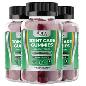 Three-pack of OPA Nutrition Joint Care Gummies Joint Series bottles for daily joint comfort, flexibility and mobility support