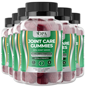 Six-pack of OPA Nutrition Joint Care Gummies with glucosamine blend for active joint comfort and mobility support