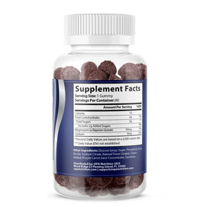 Supplement Facts for OPA Nutrition Magnesium Glycinate Gummies showing serving size of 1 gummy, 60 servings per container, 30 mg magnesium as magnesium glycinate, total sugars, carbohydrates, and other ingredients
