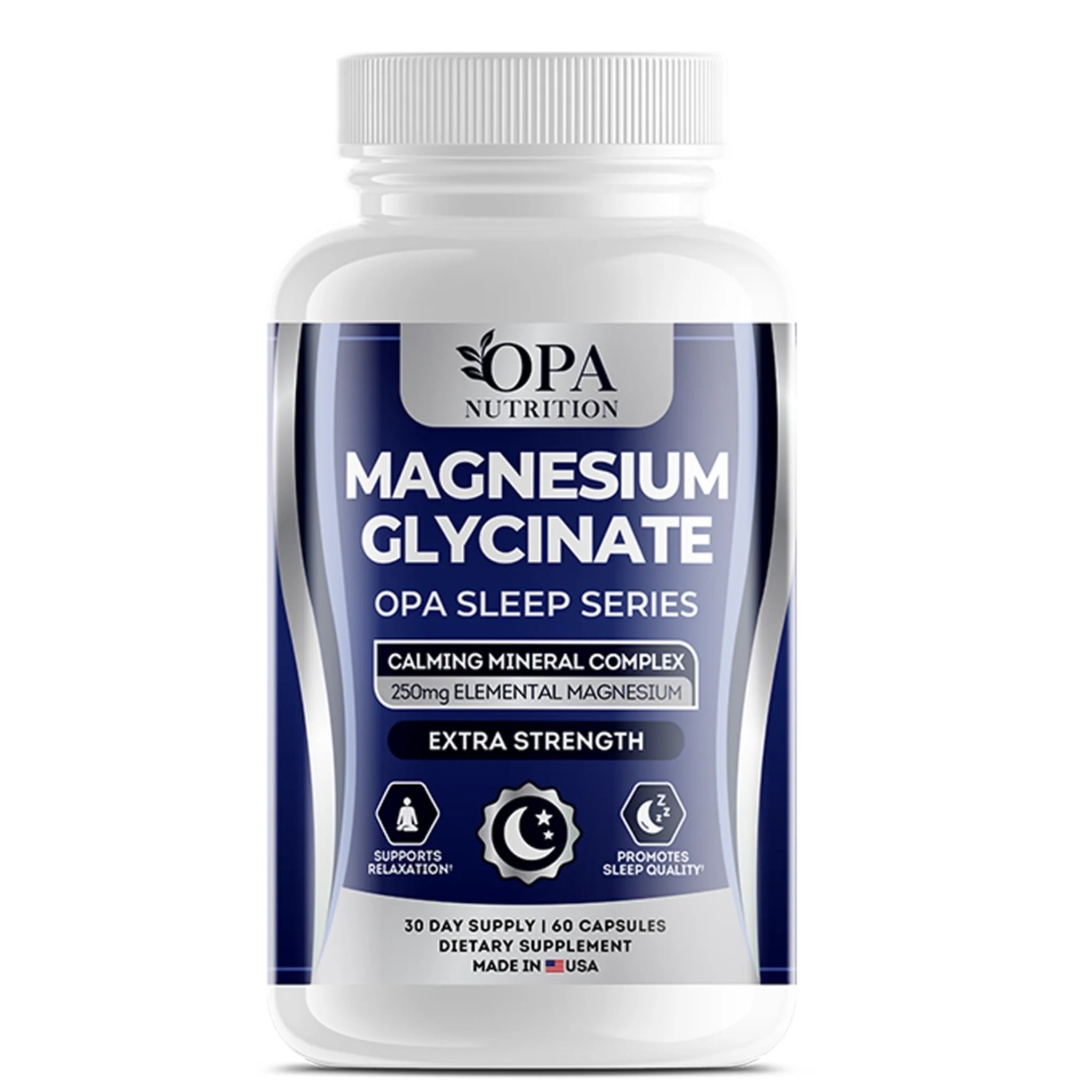 OPA Nutrition Magnesium Glycinate Sleep Series supplement bottle with calming mineral complex