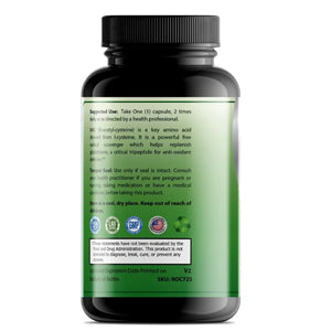 Back label of OPA Nutrition NAC N-Acetyl Cysteine Immunity Series supplement bottle showing suggested use information