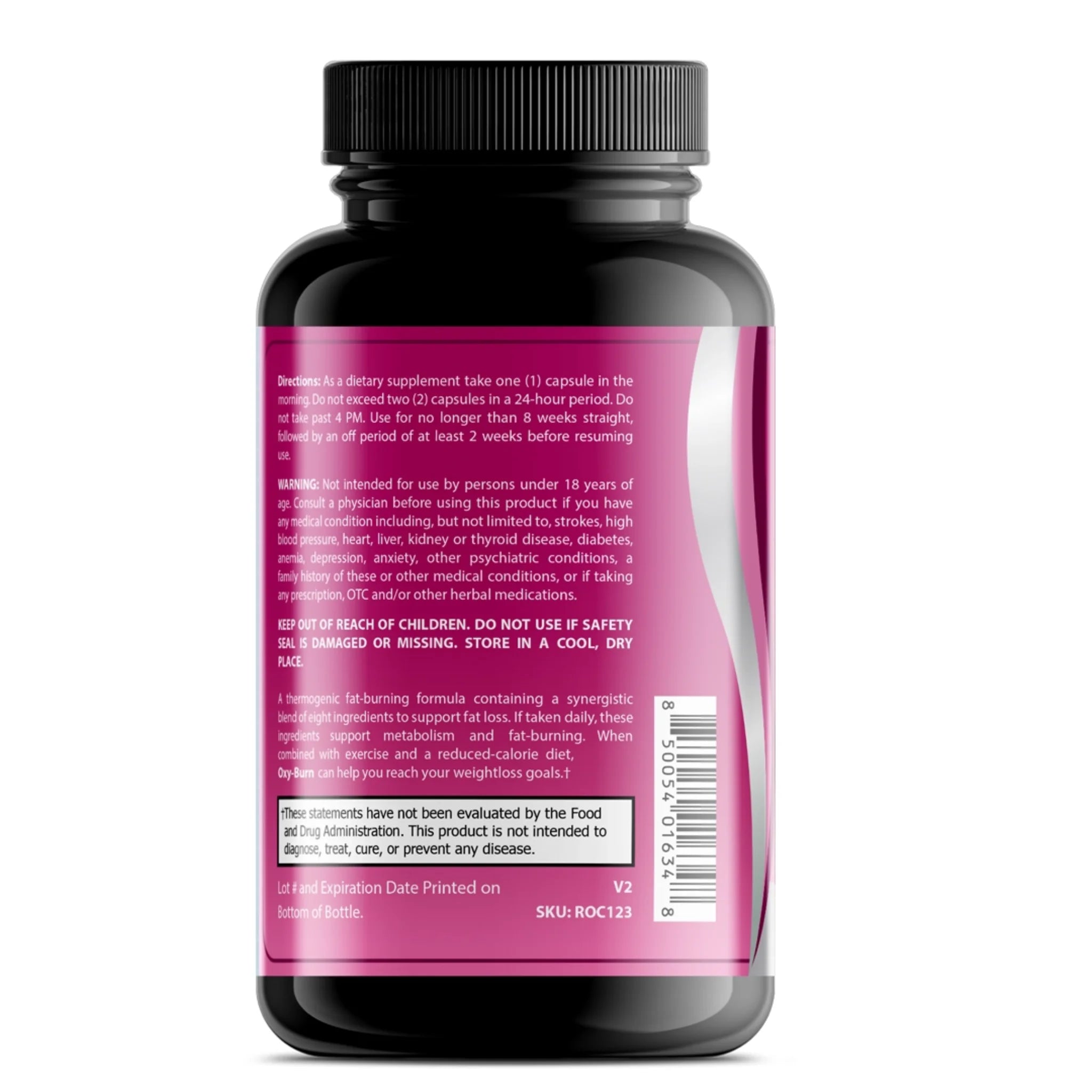 Back label of OPA Nutrition Oxy-Burn Diet Series supplement bottle showing directions suggested use and safety information
