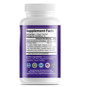 Supplement Facts label on OPA Nutrition Probiotic-40 40 Billion showing 40 billion CFU probiotic blend and gut support information
