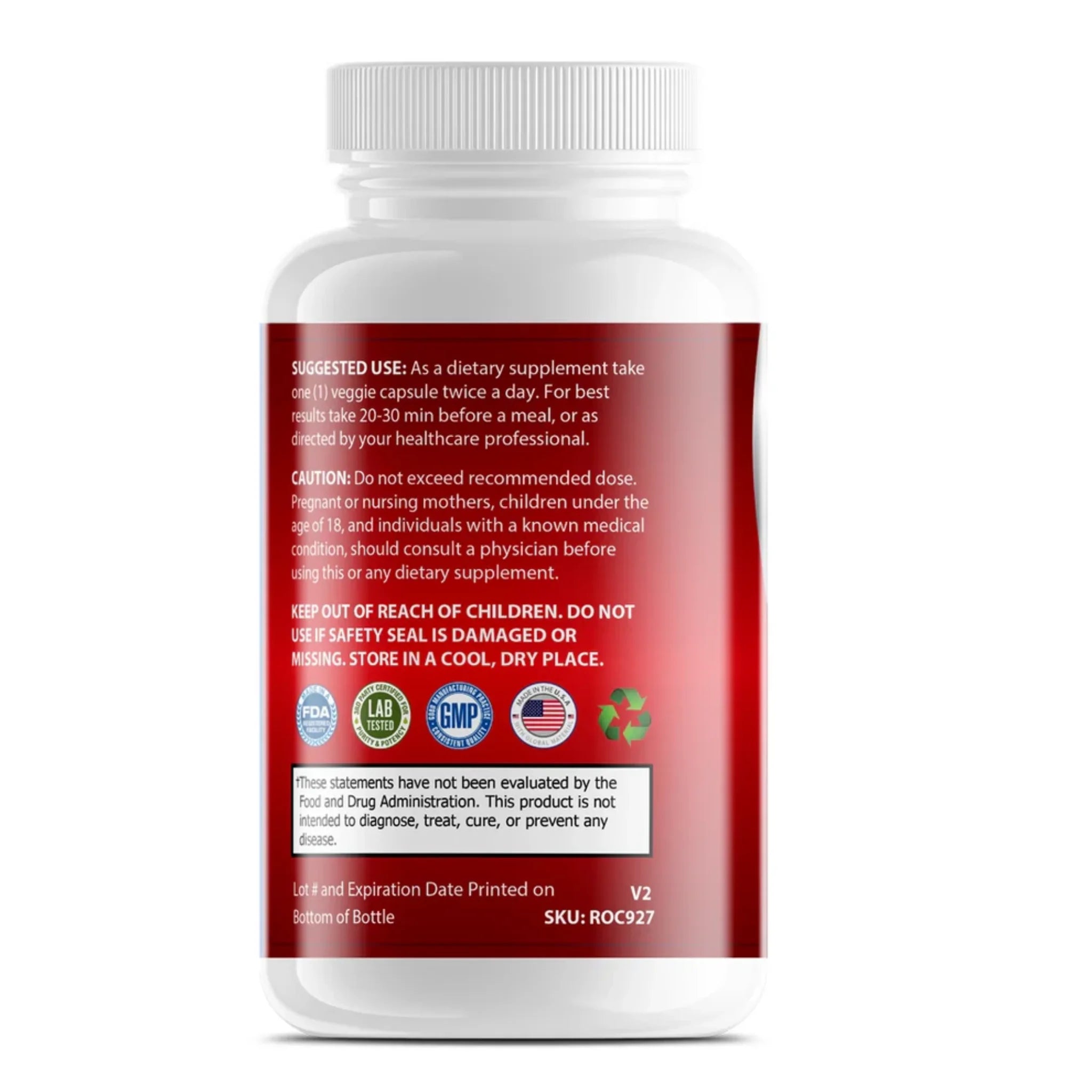 Suggested use and caution label for OPA Nutrition Resveratrol supplement bottle