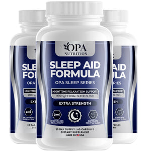 Three-pack of OPA Nutrition Sleep Aid Formula Sleep Series herbal sleep support supplement bottles for nighttime relaxation and restful sleep support